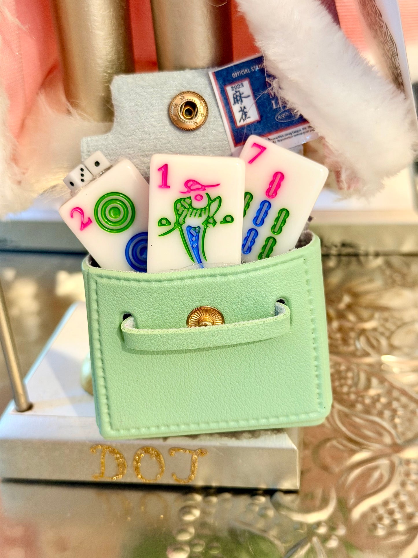 The Santa Mahj Mint Green Dot - Small Nutcracker