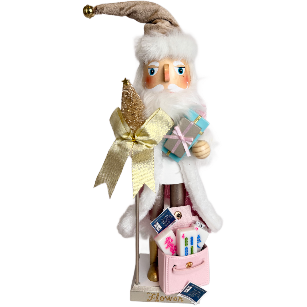 The Santa Mahj Pink Flower - Small Nutcracker